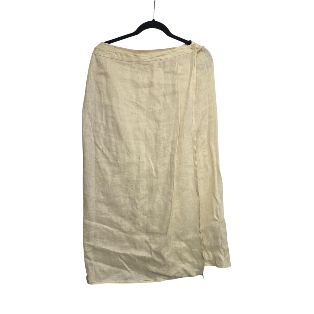 Eileen Fisher Petite PM 100% Irish Linen Wrap Skirt Butter Yellow Coastal Resort